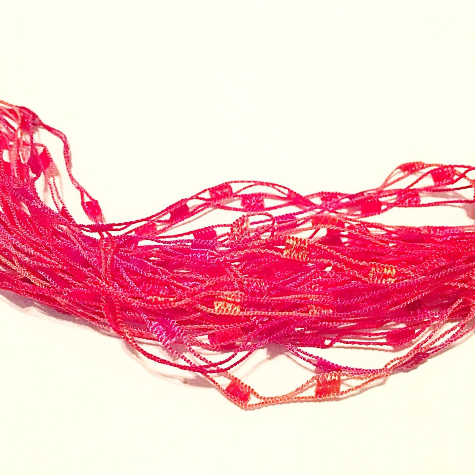 Layered Thread Necklace- Red/Pink/Orange 3