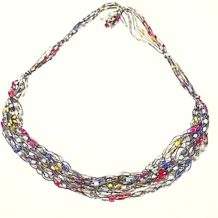 Layered Thread Necklace- Black & Multicolored 4