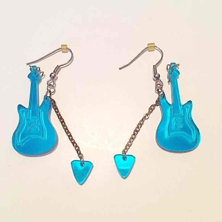 Turquoise Mirrored Guitar Earrings 2