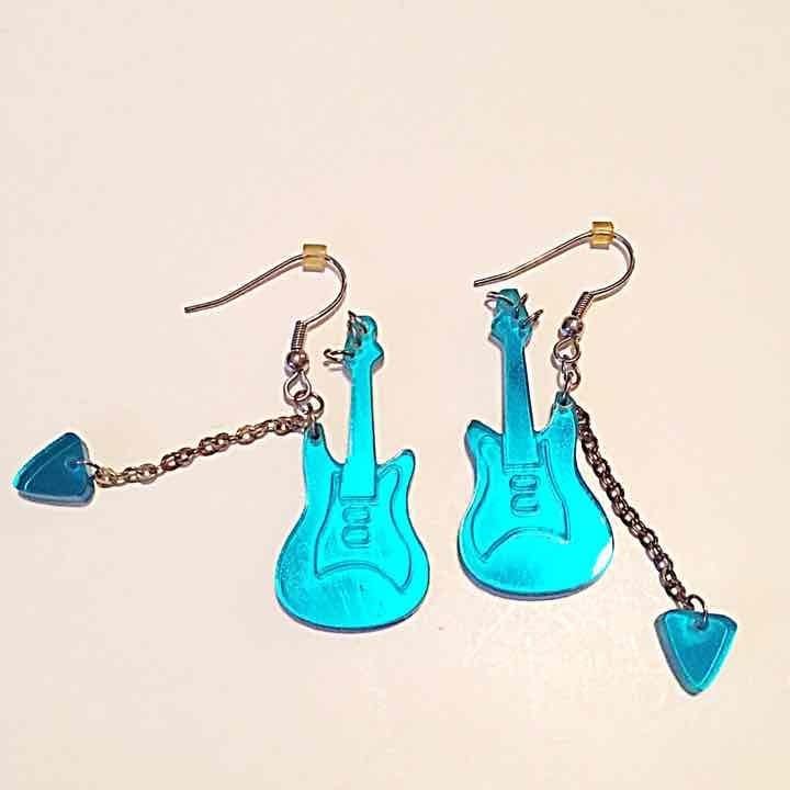 Turquoise Mirrored Guitar Earrings 3