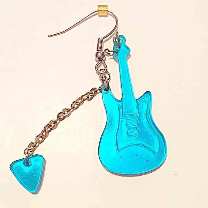 Turquoise Mirrored Guitar Earrings 4