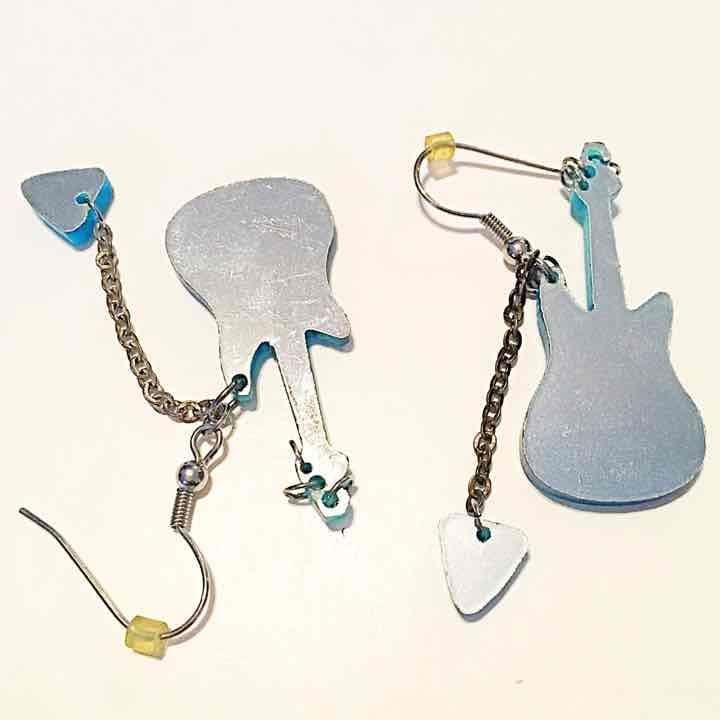 Turquoise Mirrored Guitar Earrings 5