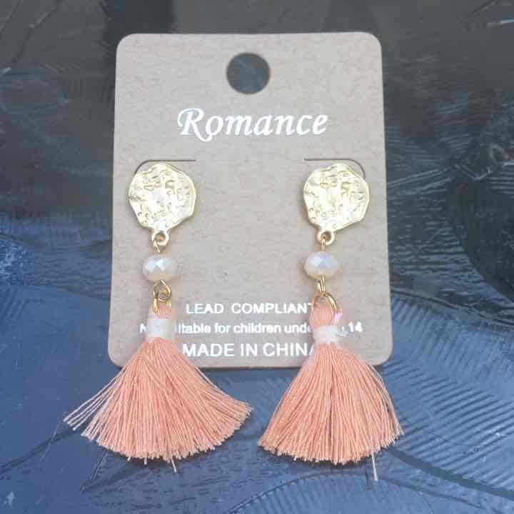 Gold Tone Tassel Earrings- Peach & Cream 3