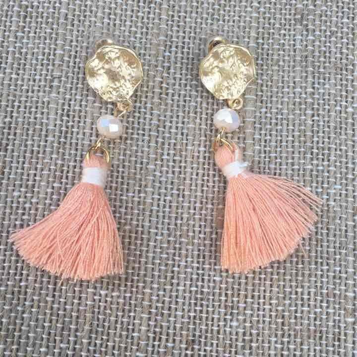 Gold Tone Tassel Earrings- Peach & Cream 4