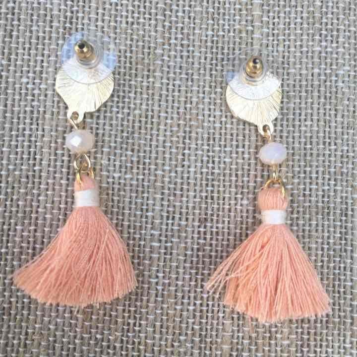 Gold Tone Tassel Earrings- Peach & Cream 5