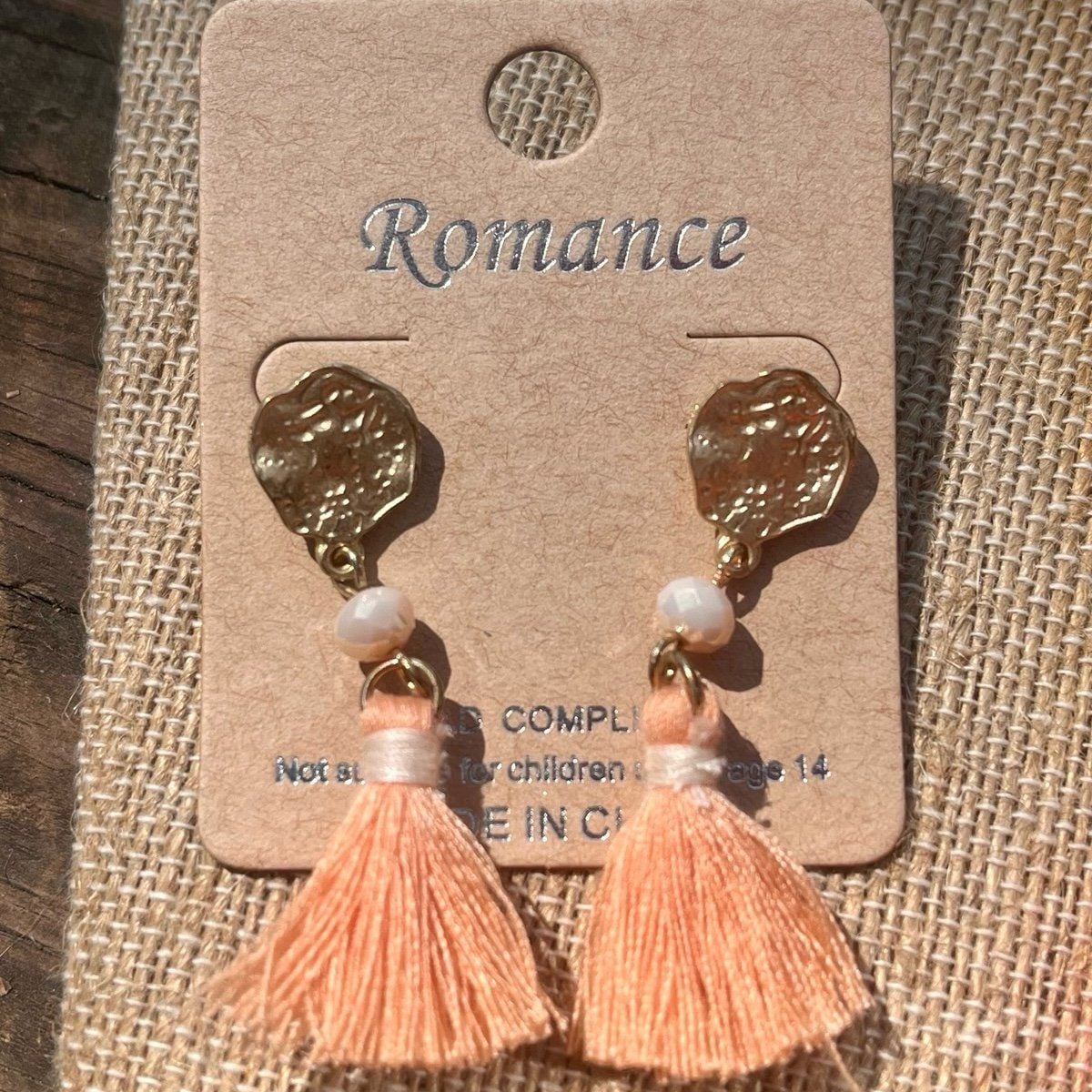 Gold Tone Tassel Earrings- Peach & Cream 6