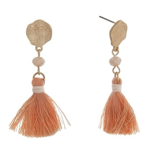 Gold Tone Tassel Earrings- Peach & Cream 7