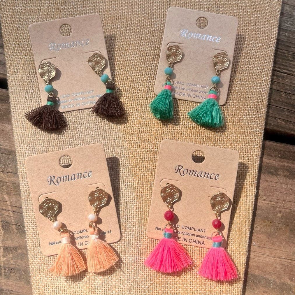 Gold Tone Tassel Earrings- Peach & Cream 8