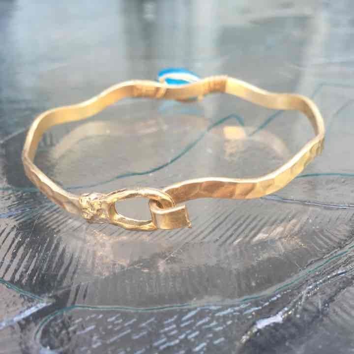 Gold Tone Wavy Latch Bangle- Turquoise 3