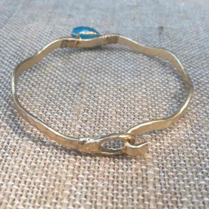 Gold Tone Wavy Latch Bangle- Turquoise 5