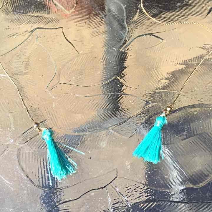 Beaded Teardrop & Tassels Necklace- Light Blue & Turquoise 5
