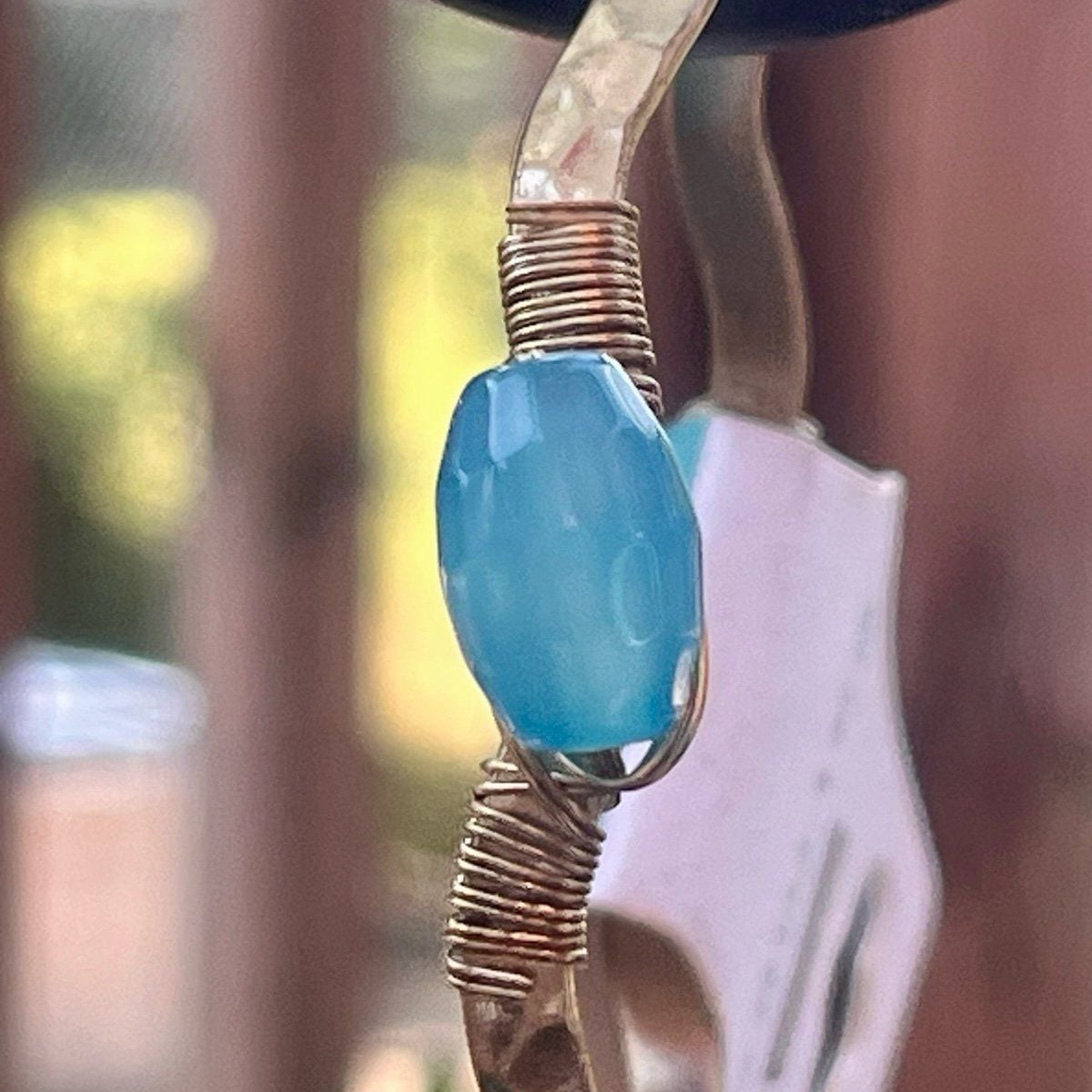 Gold Tone Wavy Latch Bangle- Turquoise 6