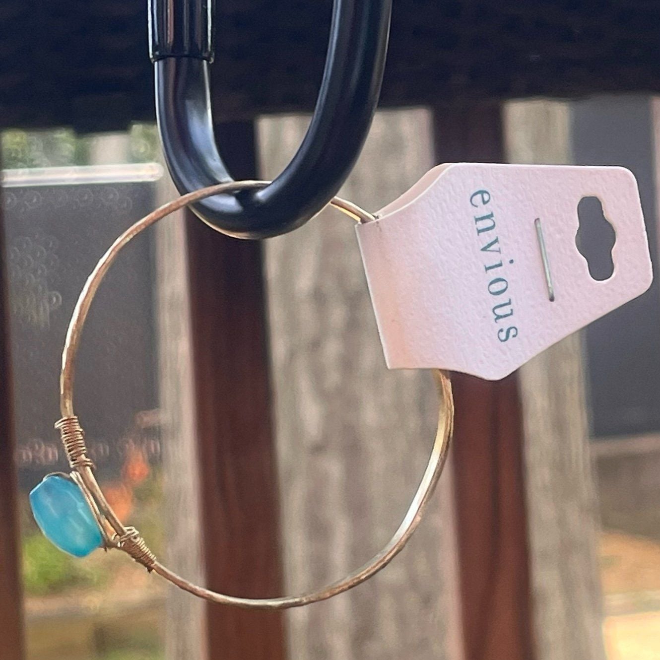 Gold Tone Wavy Latch Bangle- Turquoise 7