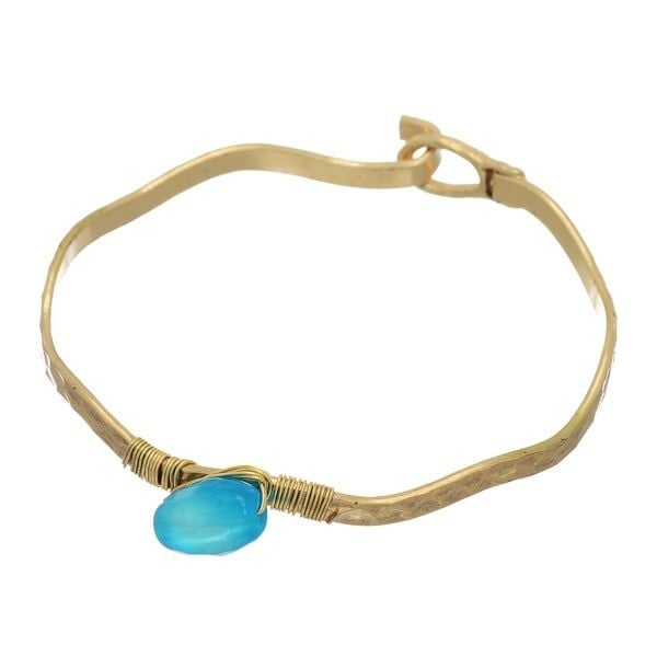 Gold Tone Wavy Latch Bangle- Turquoise 8