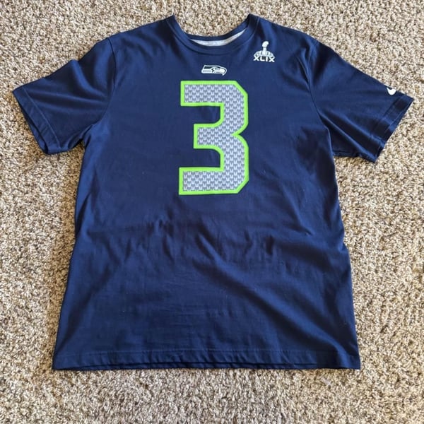 Nike Seahawks Russell Wilson Super Bowl XLIX T-Shirt XL Navy Blue 3