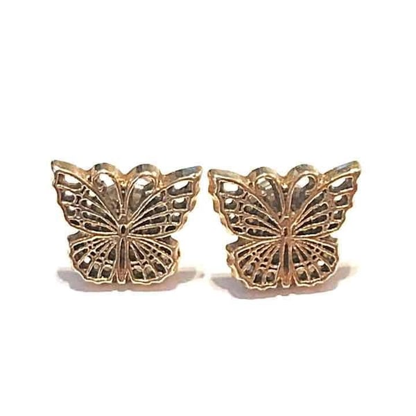 Gold Carved Butterfly Post Earrings
