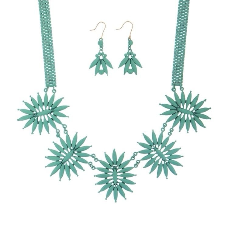 Floral Statement Necklace Set- Mint 1