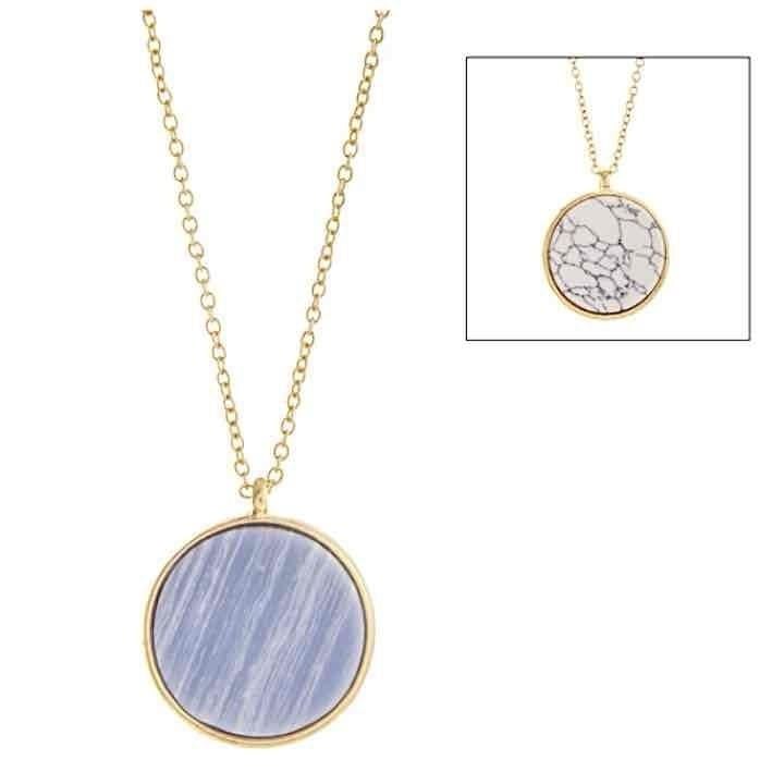 Good Tone Double Sided Disk Pendant Necklace- Serenity Blue & White 8