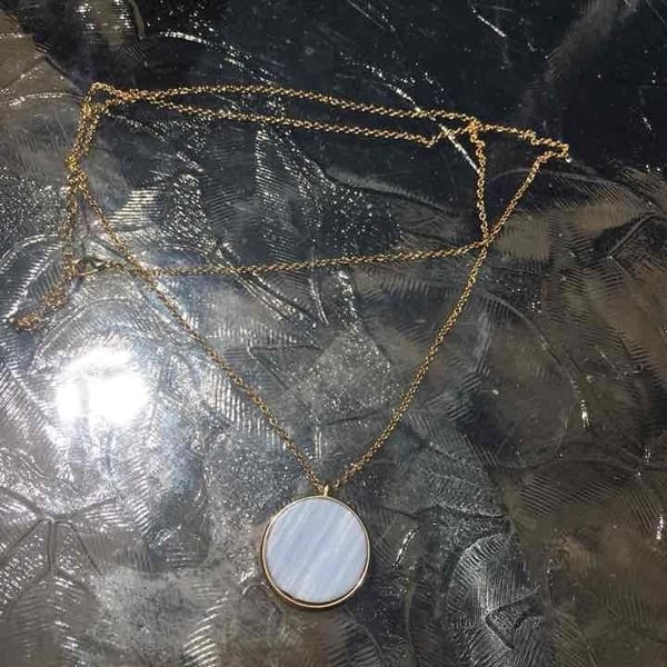 Good Tone Double Sided Disk Pendant Necklace- Serenity Blue & White