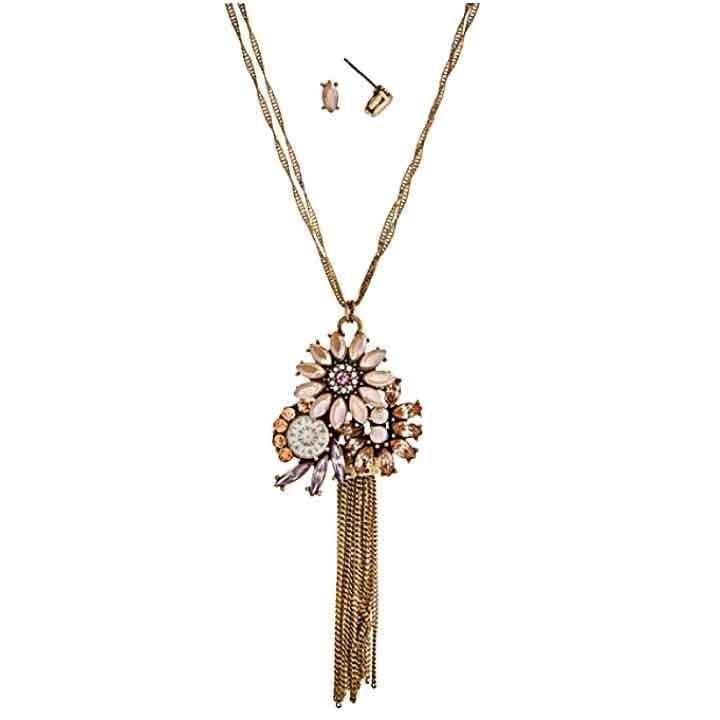 Flower Pendant Tassel Necklace Set- Blush & Pink 8