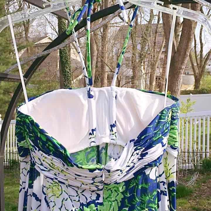 Navy & Green Floral Print Halter Dress 10