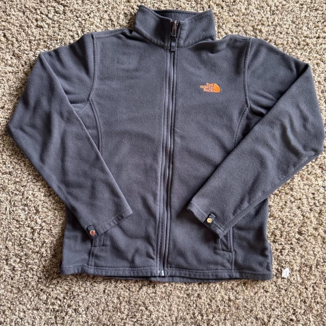 The North Face Full Zip Fleece Jacket Gray Orange Logo 2