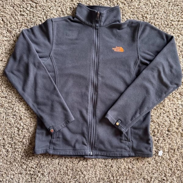 The North Face Full Zip Fleece Jacket Gray Orange Logo