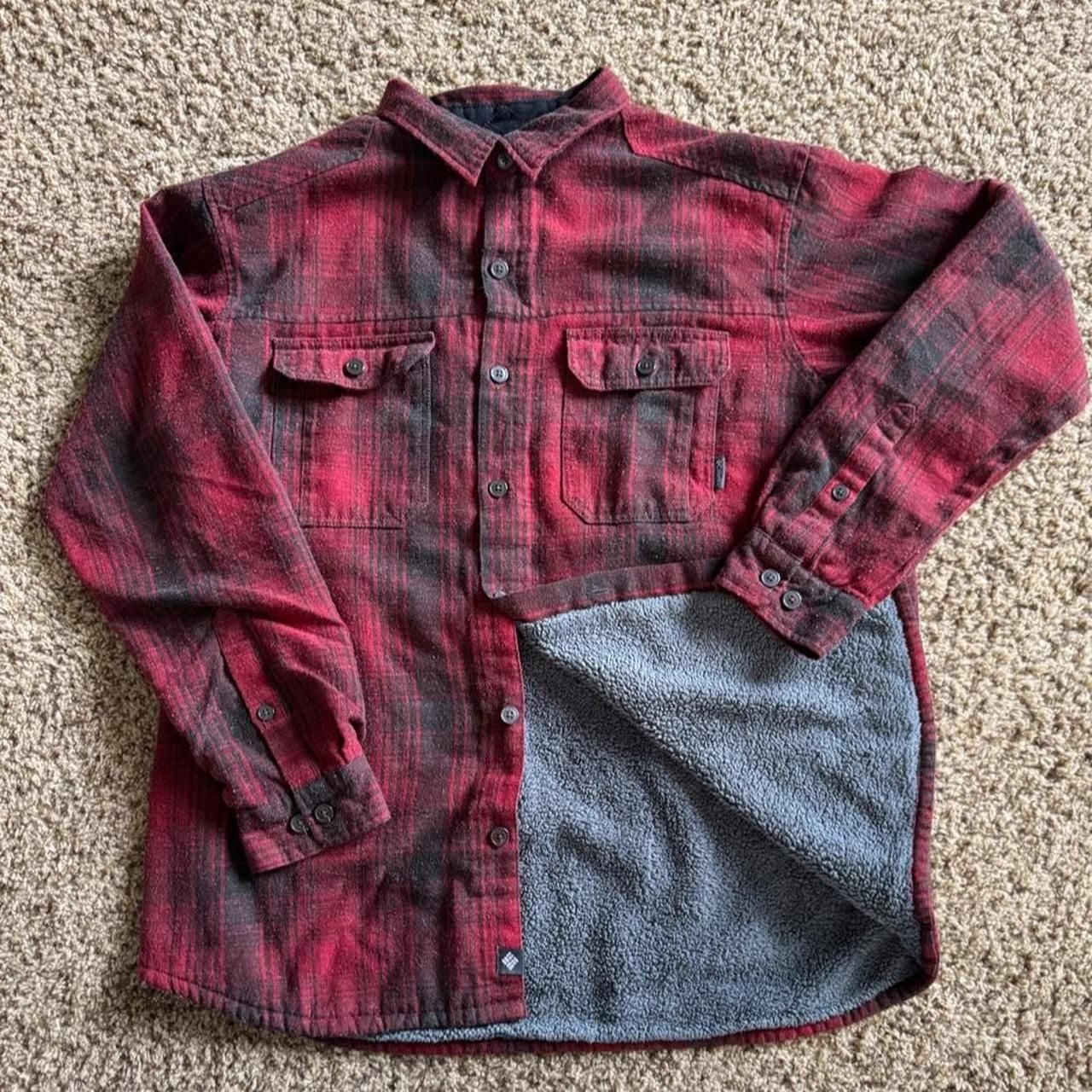 Columbia Sportswear Flannel Shirt Size XL Red Black Plaid Fleece Lined 2