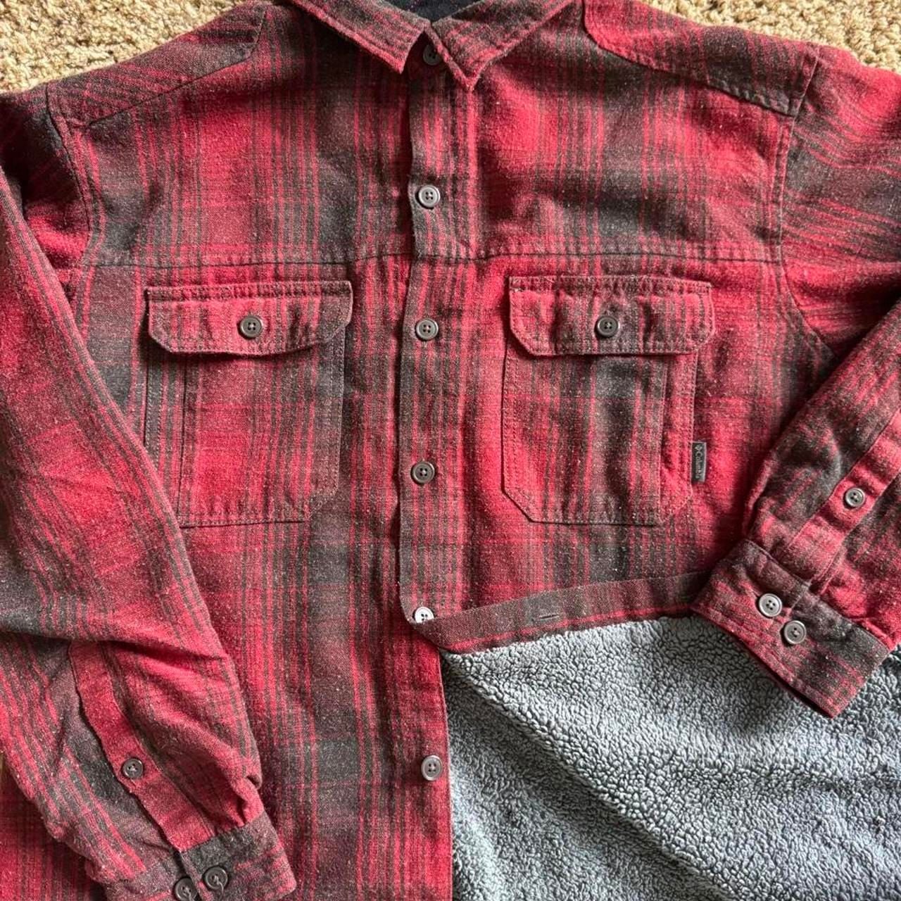 Columbia Sportswear Flannel Shirt Size XL Red Black Plaid Fleece Lined 4