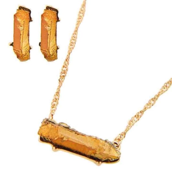 Rough Rock Pendant Necklace Set- Gold on Gold