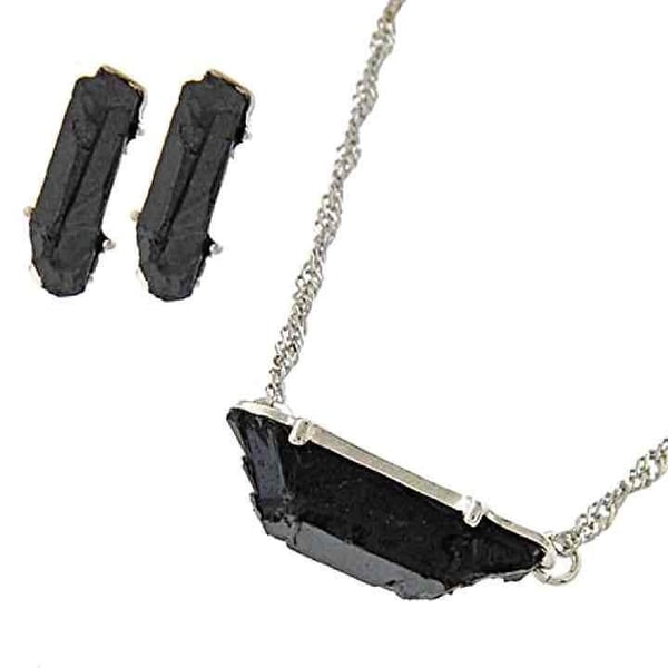 Rough Rock Pendant Necklace Set- Black & Silver
