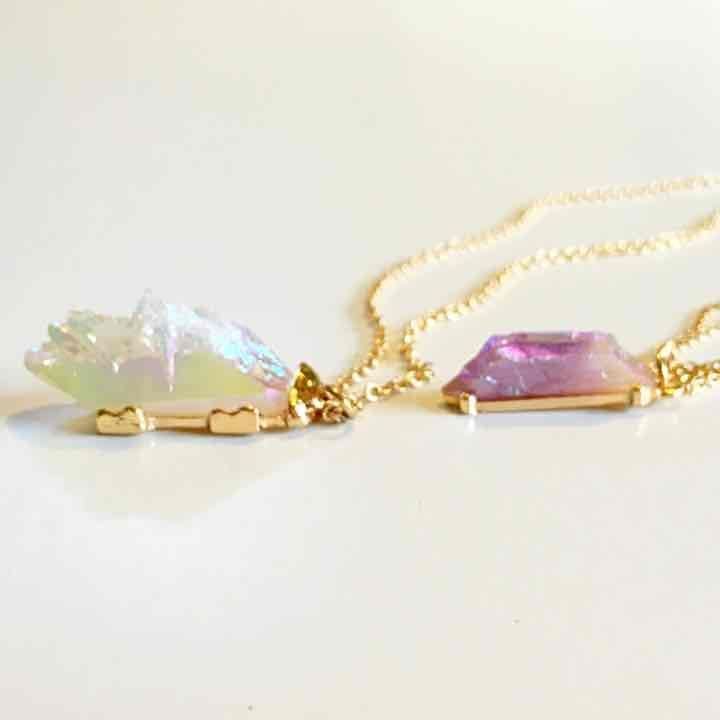 Layered Rough Rock Pendant Necklace Set- Lavender & White 3