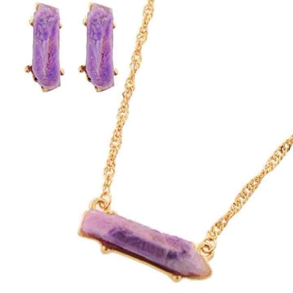 Rough Rock Pendant Necklace Set- Lavender & Gold
