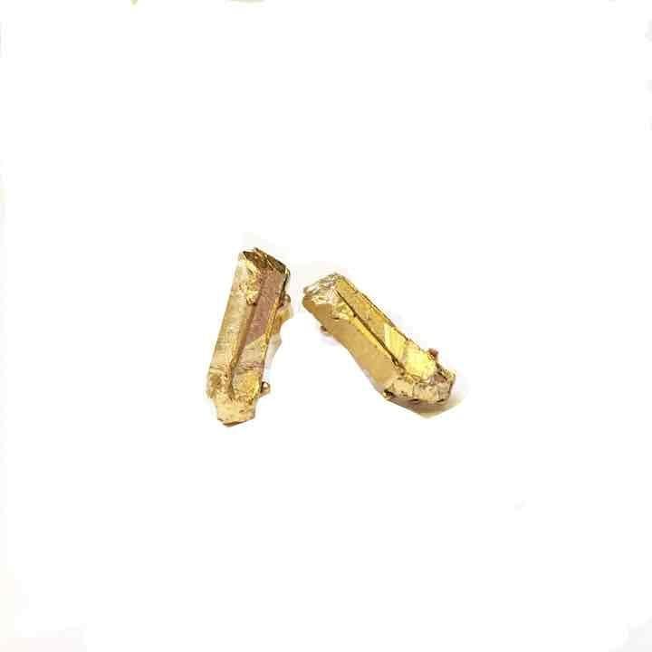 Layered Rough Rock Pendant Necklace Set- Gold & White 4