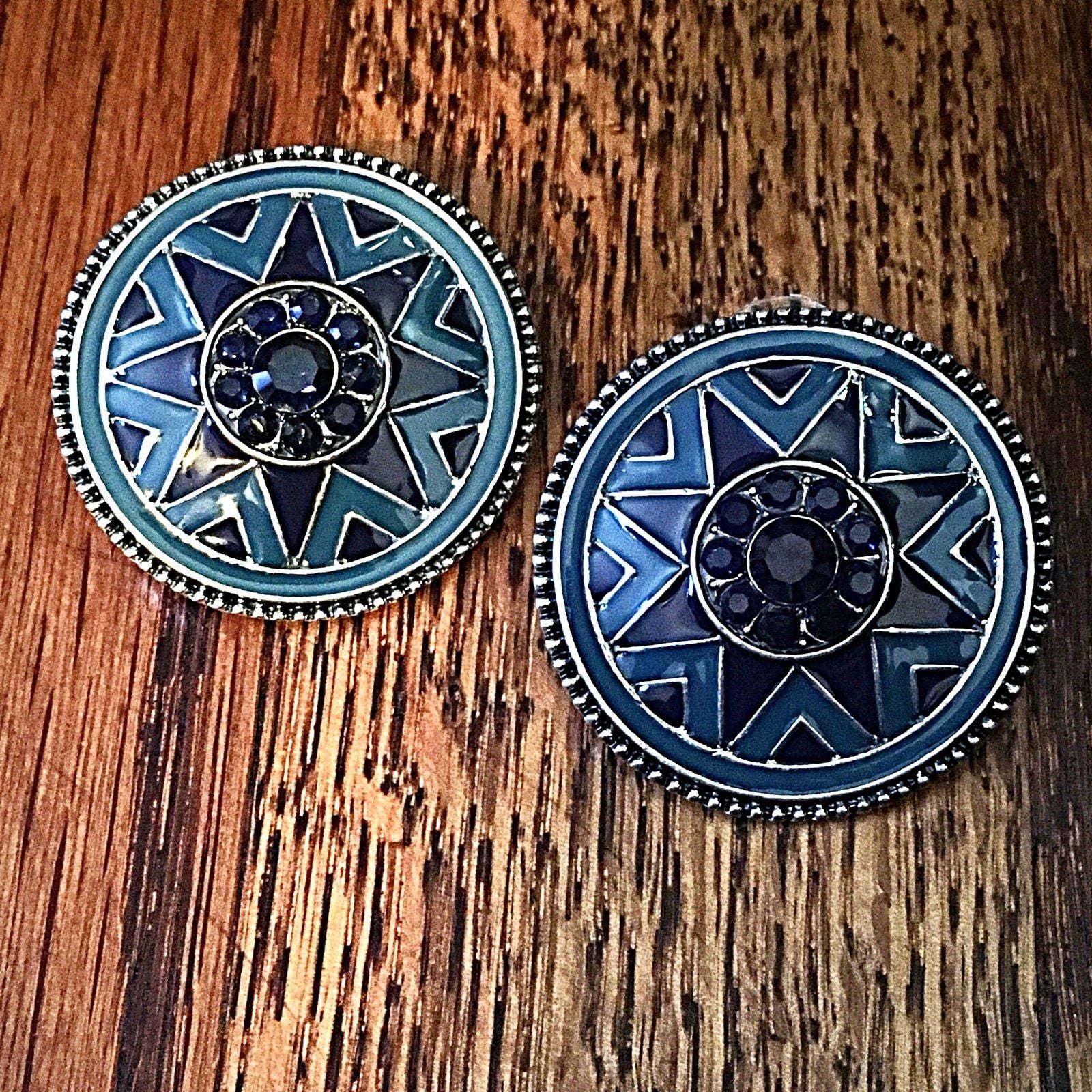 Blue & Navy Sunburst Round Post Earrings 2