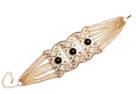 Gold Tone Beaded Chain Black & White Station Bracelet 2