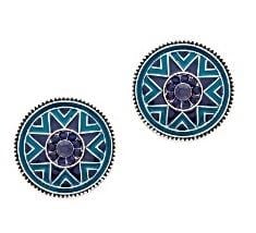 Blue & Navy Sunburst Round Post Earrings 3