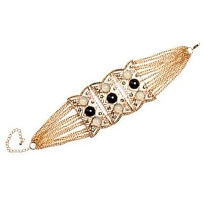 Gold Tone Beaded Chain Black & White Station Bracelet 3