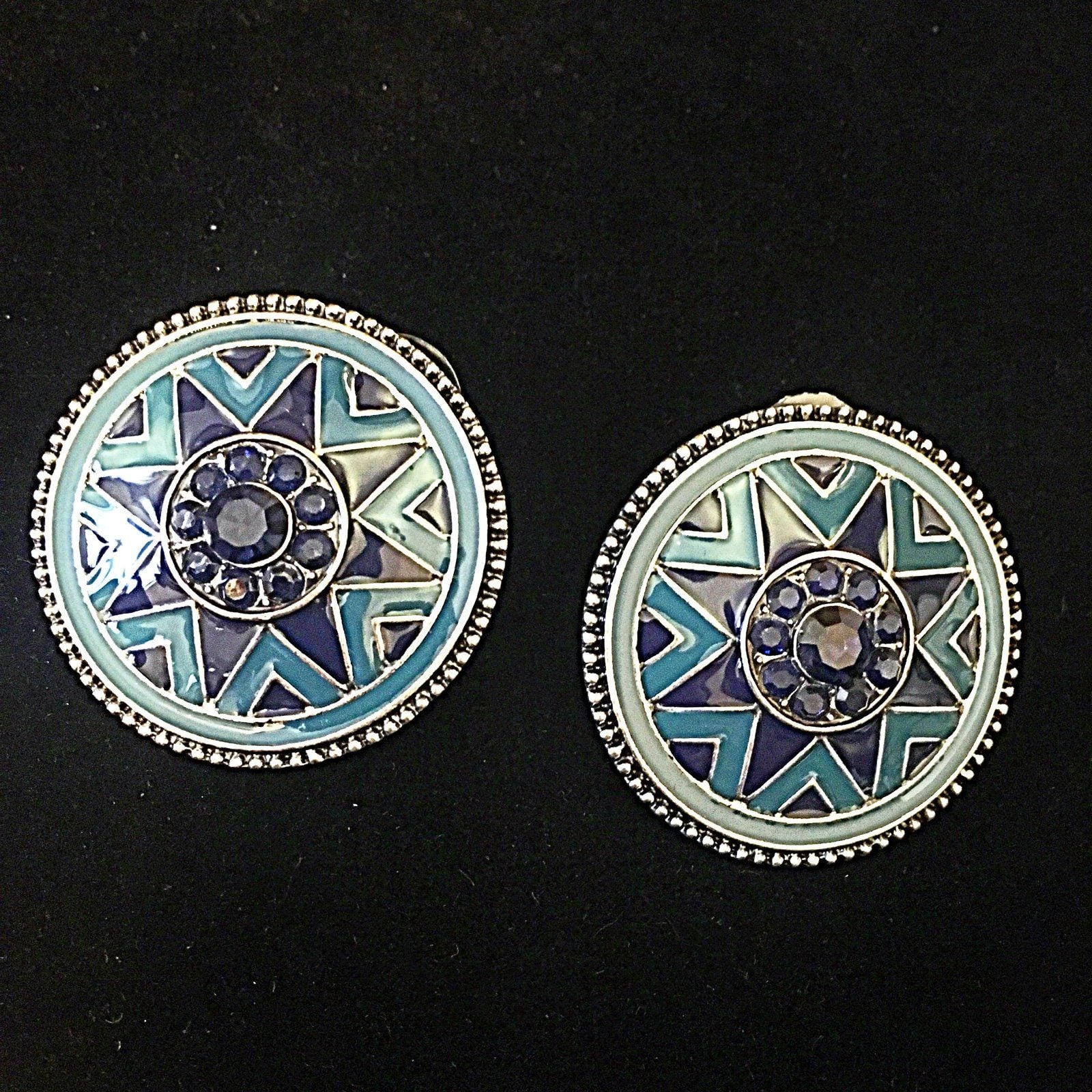 Blue & Navy Sunburst Round Post Earrings 6