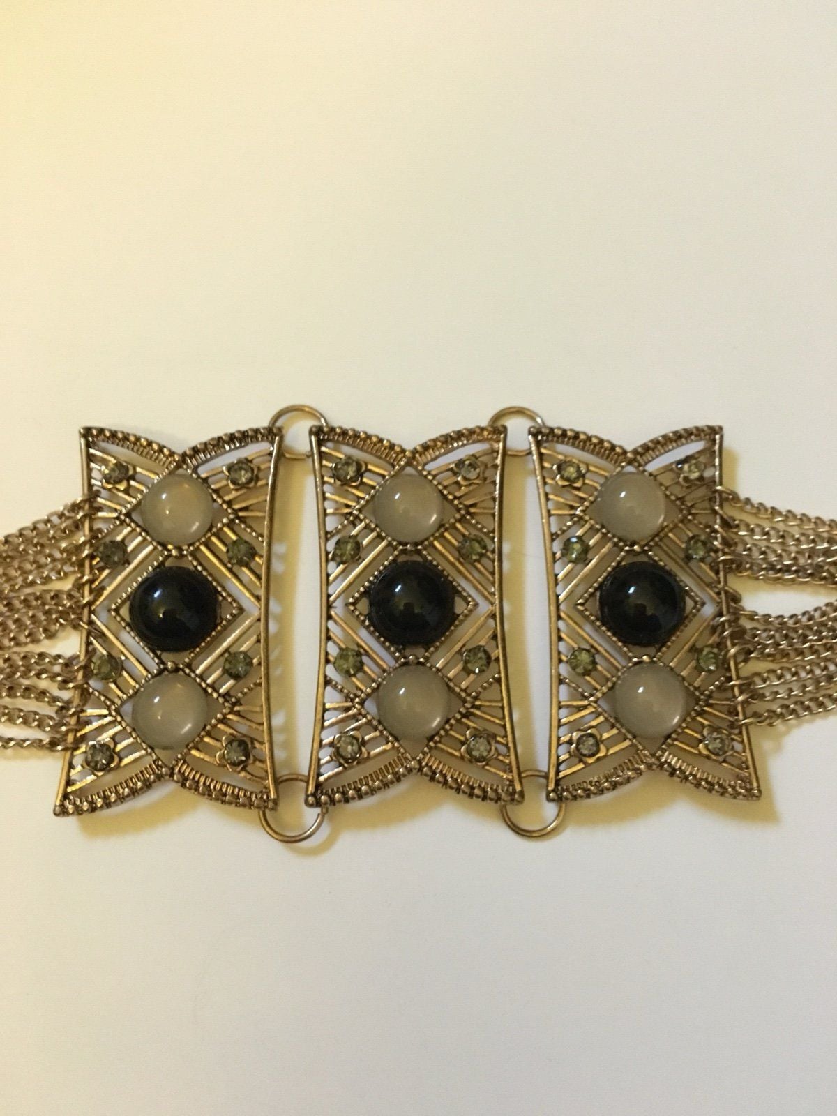 Gold Tone Beaded Chain Black & White Station Bracelet 5