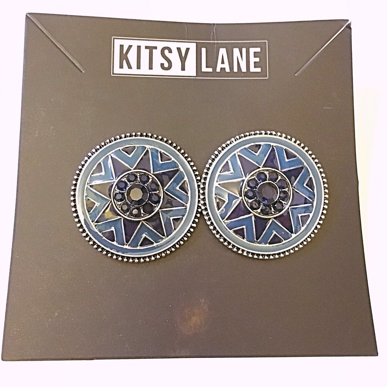 Blue & Navy Sunburst Round Post Earrings 9