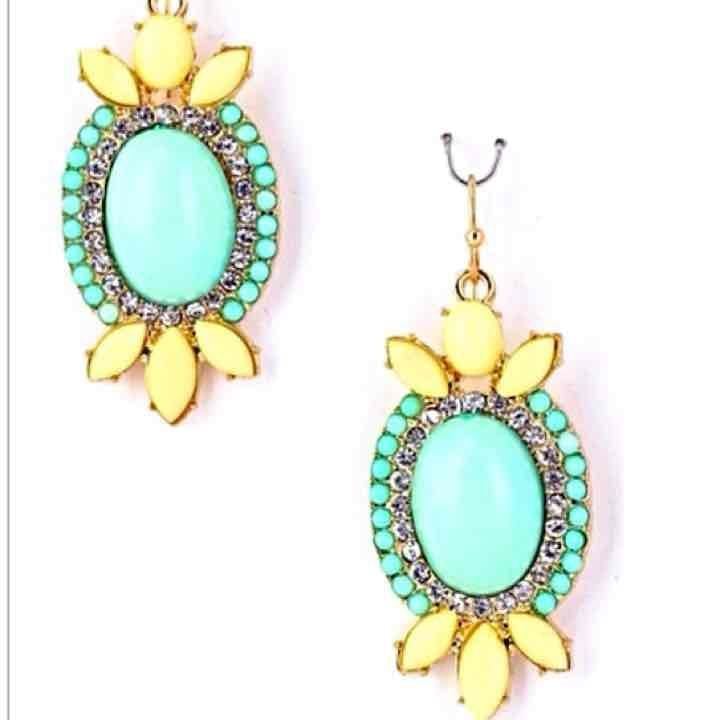 Blue/Yellow Oval Statement Earrings 5