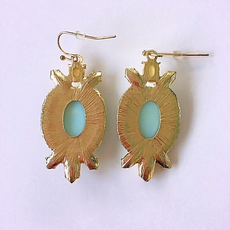 Blue/Yellow Oval Statement Earrings 3