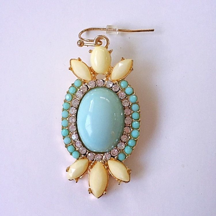 Blue/Yellow Oval Statement Earrings 4