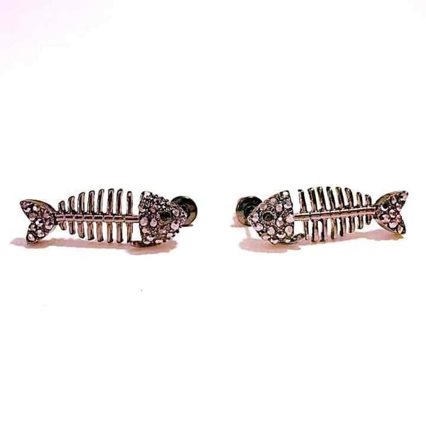 Bling/Gunmetal Fishbone Stud Earrings