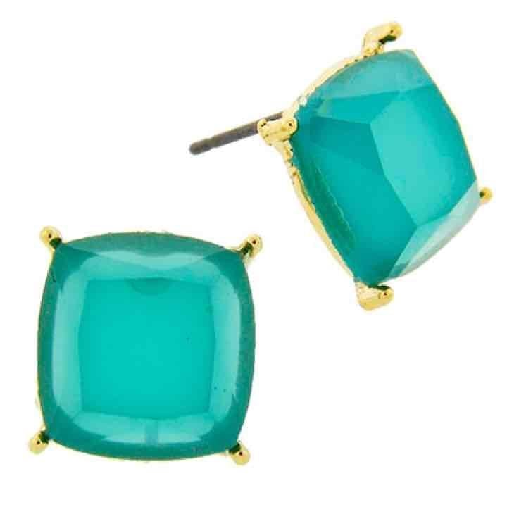 Gold Tone Square Post Earrings- Teal 6