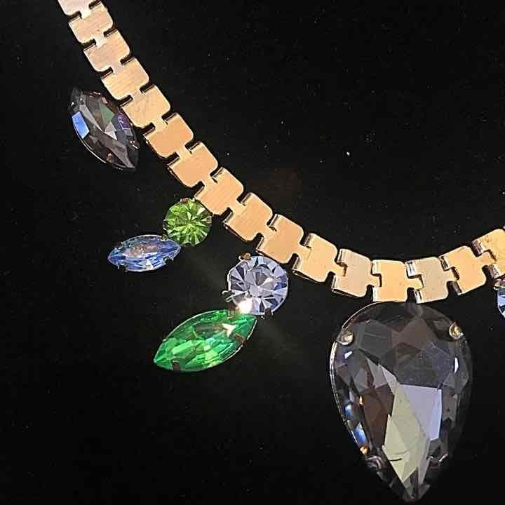 Gold Tone Blue/Green/Gray Gem Necklace 3