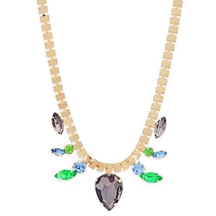 Gold Tone Blue/Green/Gray Gem Necklace 4