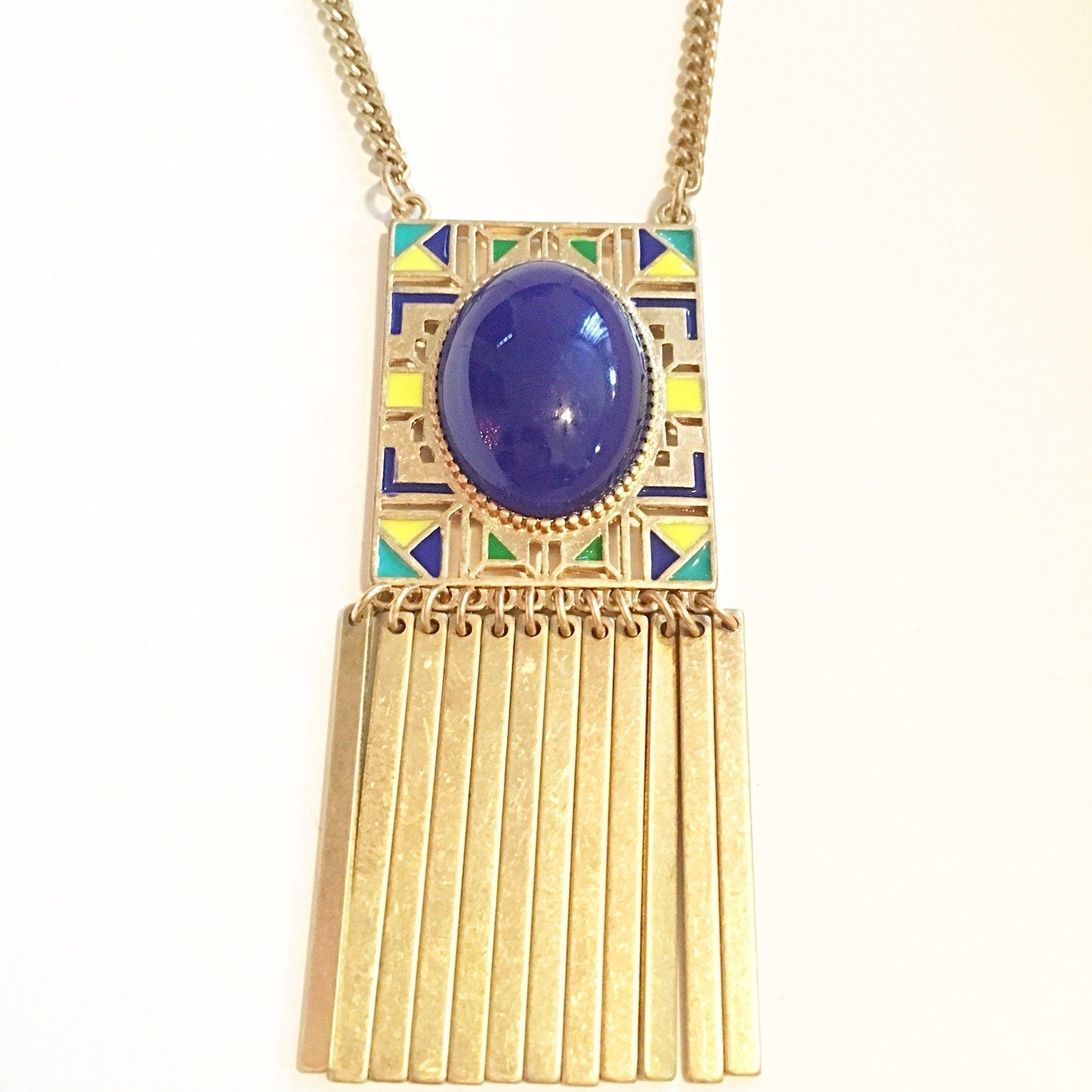 Blue/Green/Yellow/Gold Tribal Necklace 6