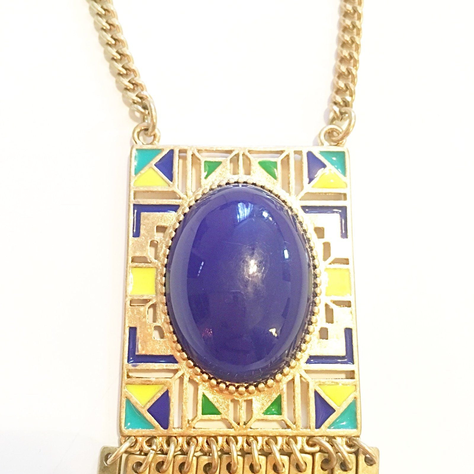 Blue/Green/Yellow/Gold Tribal Necklace 8